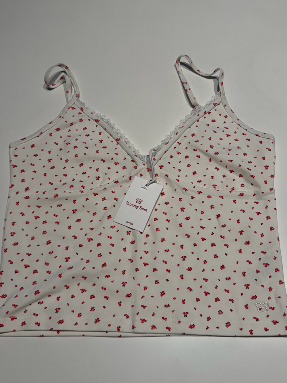 NWT Sunday Best Cream Cami with Red Micro Floral